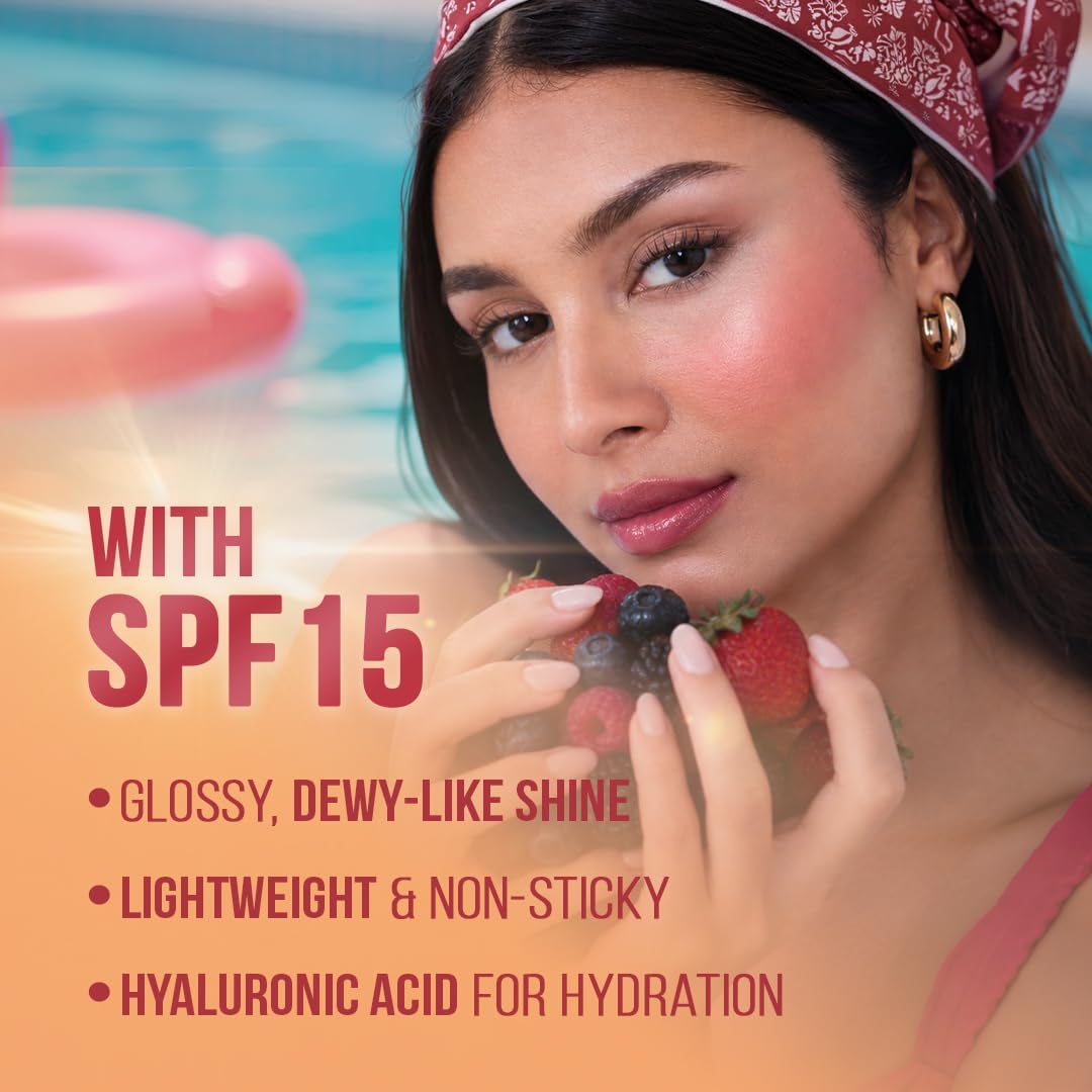 Staze Y.U.M.M.Y Lip Gloss Balm | 3-in-1 Gloss + Tint + Balm | High-Shine Glossy Finish | With SPF 15 | Non-sticky Formula with Hyaluronic Acid & Shea Butter | 02 Lush Berry | 2g