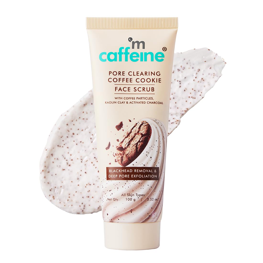 mCaffeine Pore Clearing Coffee & Cookie Face Scrub | Remove Blackheads, Detan & Exfoliate Dead Skin | 4.5% Exfoliants - Walnuts, Coffee, Charcoal, Clay | Glowin