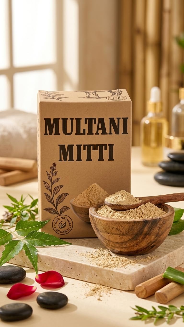 Natural Multani Mitti Powder 80g (Buy 1) - (Get 1 Free) | Total Net Weight 160g | 100% Pure Fuller's Earth Face Pack for Glowing Skin, Oil Control, Tan Removal