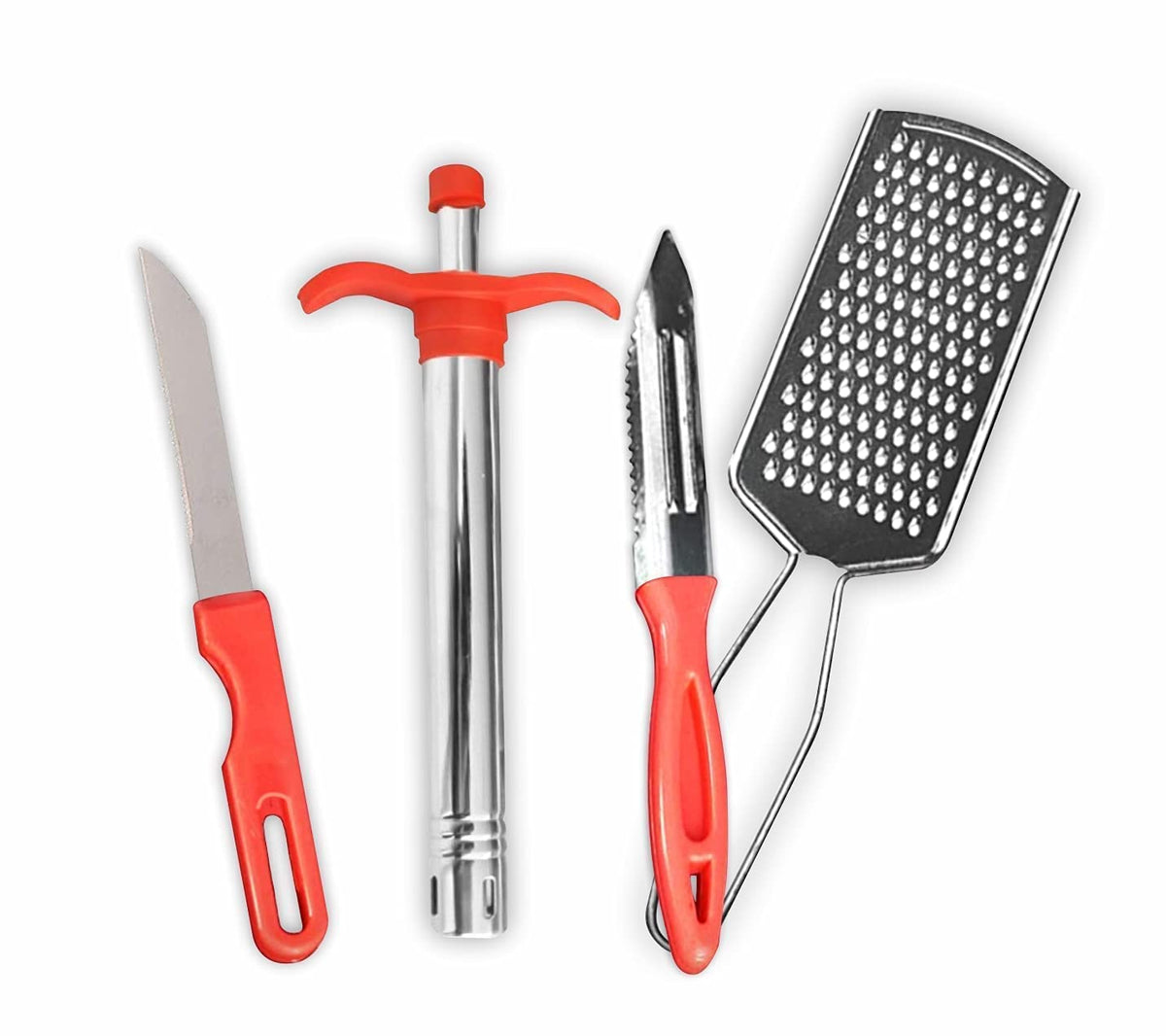 sakoraware Stainless Steel Essential Kitchen Tools Accessories Set I 4 Pcs Daily Use Home Utility for Cooking| Combo-Vegetable Cutter with Peeler, Cheese/Ginger