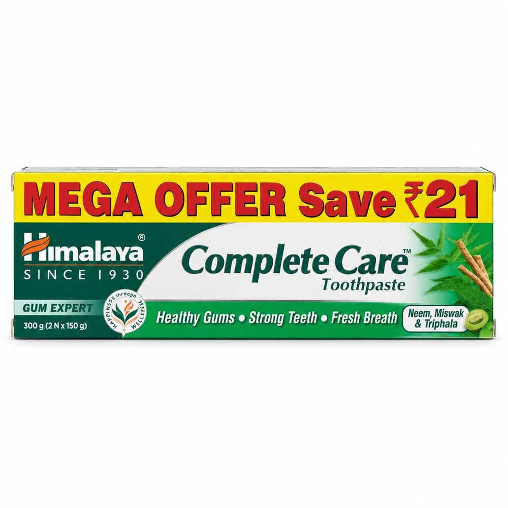 Himalaya Complete Care Toothpaste 300g (150g x 2, Pack of 2) | For Strong Teeth & Healthy Gums | With Neem, Miswak & Triphala | Herbal Formulation Lemon 300 g (