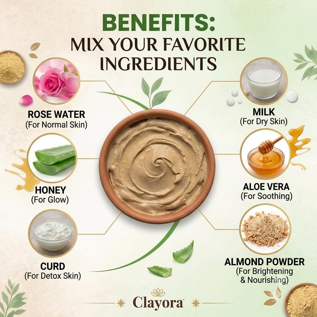 100% Natural Multani Mitti Powder for Face Pack (200g) | Pure Bentonite Clay for Glowing Skin, Oil Control & Acne Care | No Preservatives, Chemical Free Indian