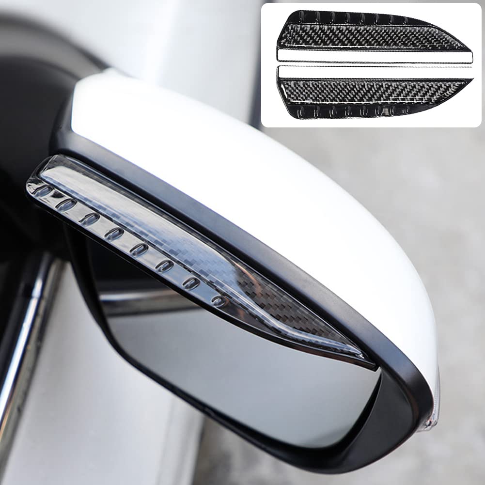 Bigens 2PCS Universal Car Rear View Mirror Rain Cover Sun Visor Eyebrow Carbon Fiber Side View Mirror Rain Guard Auto Carbon Fiber Black