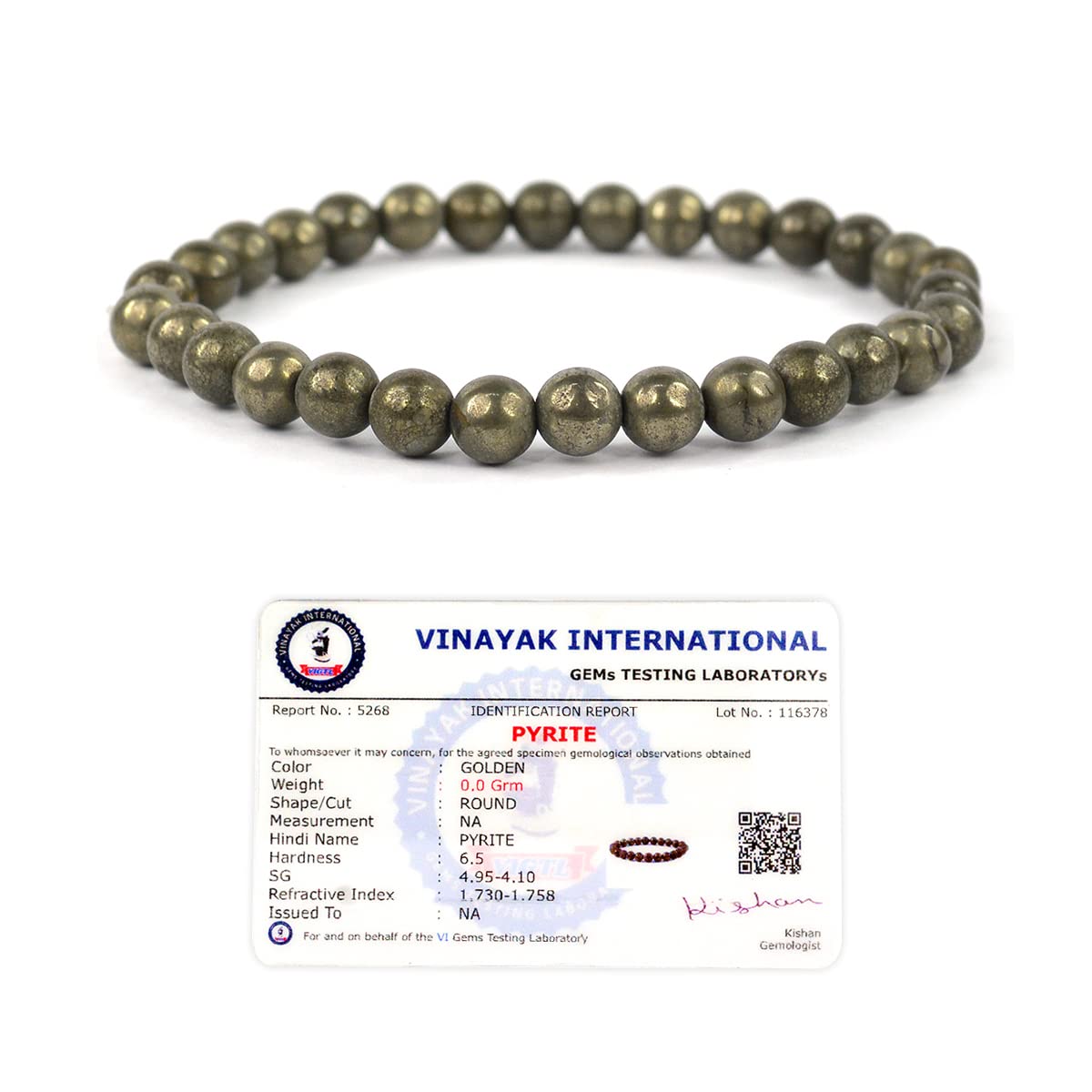 Pyrite Bracelet Natural Crystal Stone 6 mm Beads Bracelet Round Shape for Reiki Healing and Crystal Healing Stone (Color : Golden)