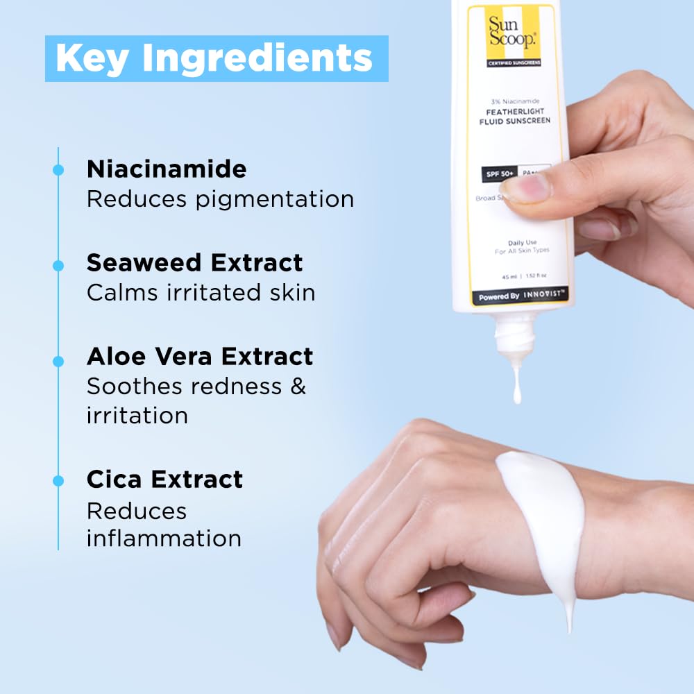 SunScoop 3% Niacinamide Fluid Sunscreen SPF 50+ PA++++ | 45ml 45 ml (Pack of 1)