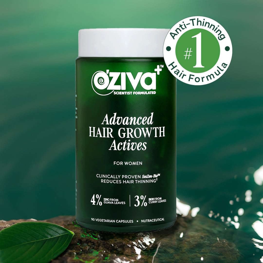 OZiva Advanced Hair Growth Actives, Reduces Hair Thinning, 90 Caps 1 Month, Starter Pack