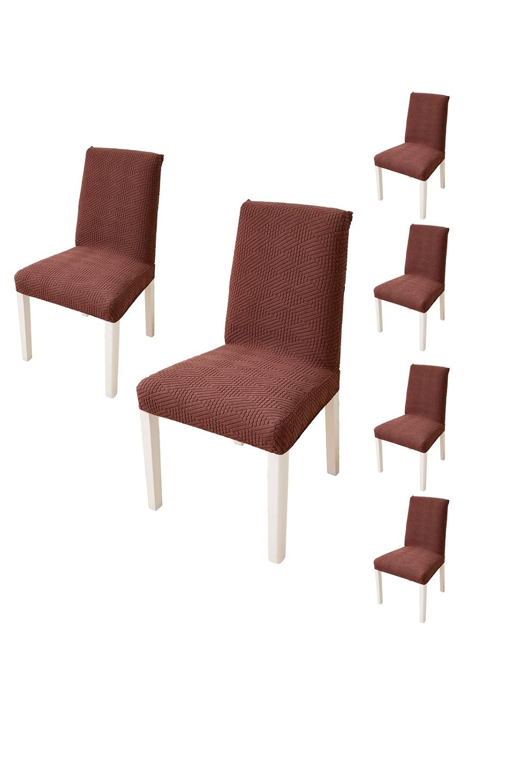 HOMETHREADS Elastic Jacquard Chair Cover Stretch Removable Washable Short Dining Chair Cover Protector Seat (Coffee, Pack of 6) Coffee Pack of 6