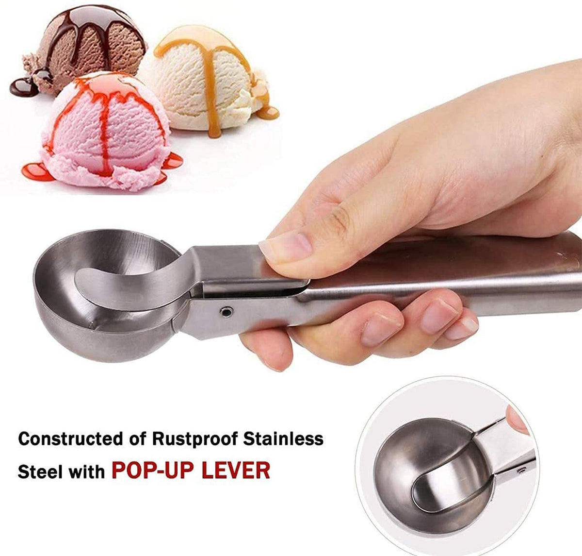 Sakoraware Multipurpose Ice Cream Scoop, Spring Handle Premium Stainless Steel Scooper for Icecream, Muffins Melon Cookie Dough Cutter, Dessert Serving Kitchen