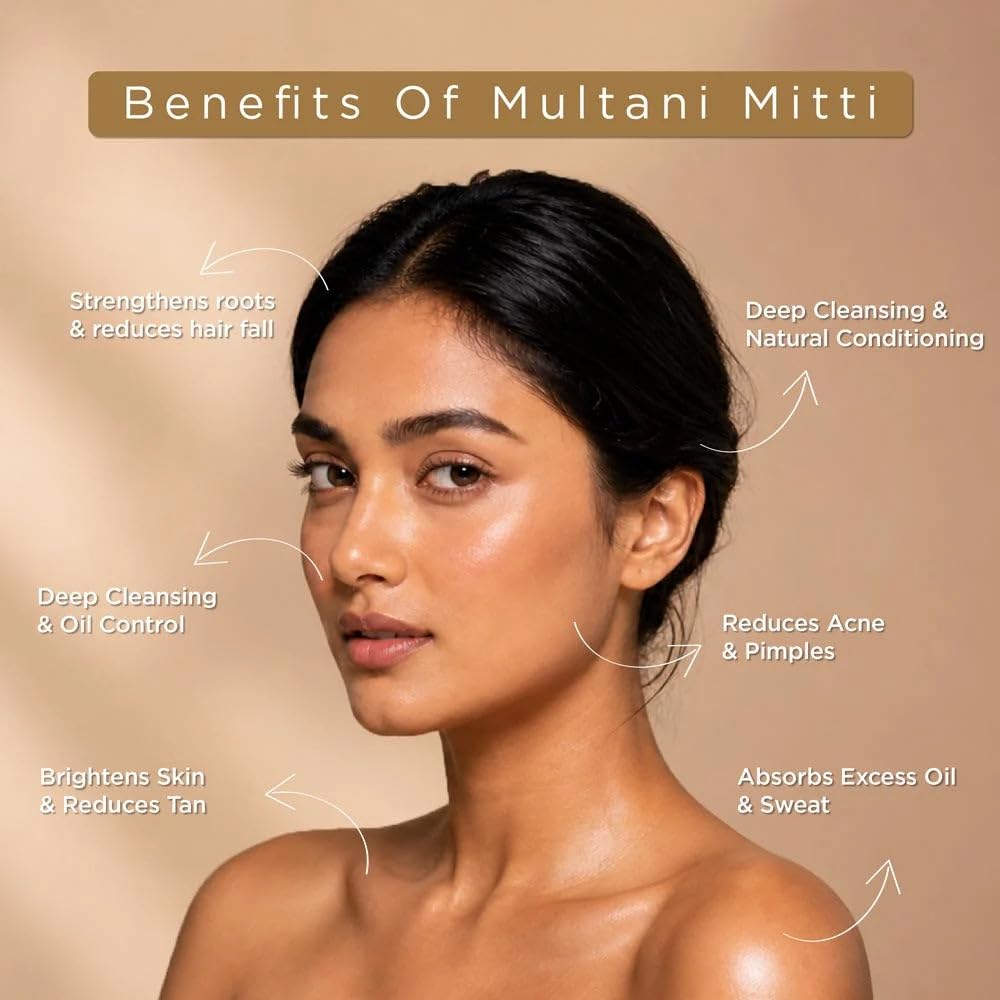 100% Pure Multani Mitti Powder for Face Pack 200g for Exfoliating Soothing Nourishing Face Skin and Hair