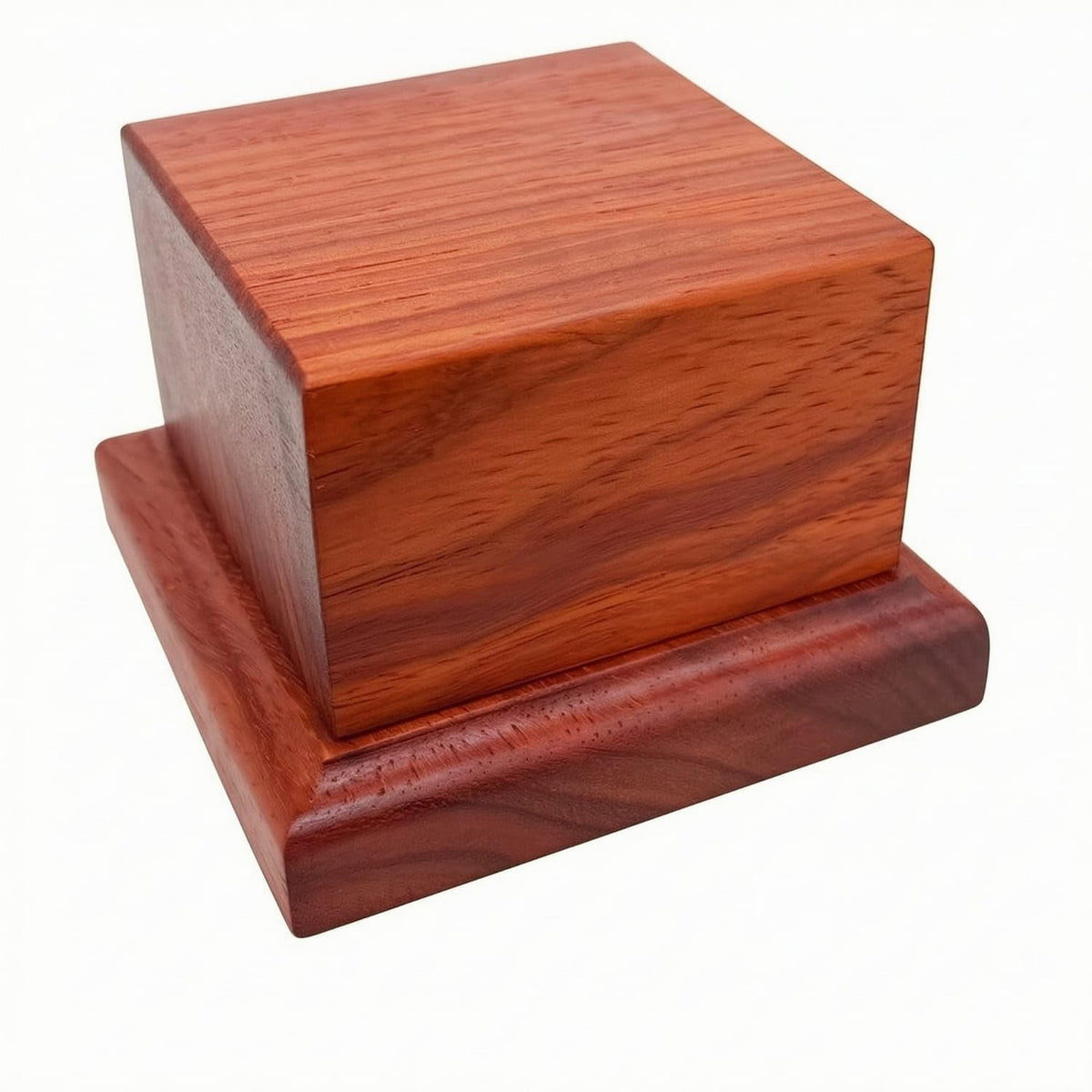 Polished Square Wooden Display Pedestal Versatile Small Wood Display Block with Stepped Base Compact Red Pear Wood Figurine Stand Low-Profile for Collectors, Te