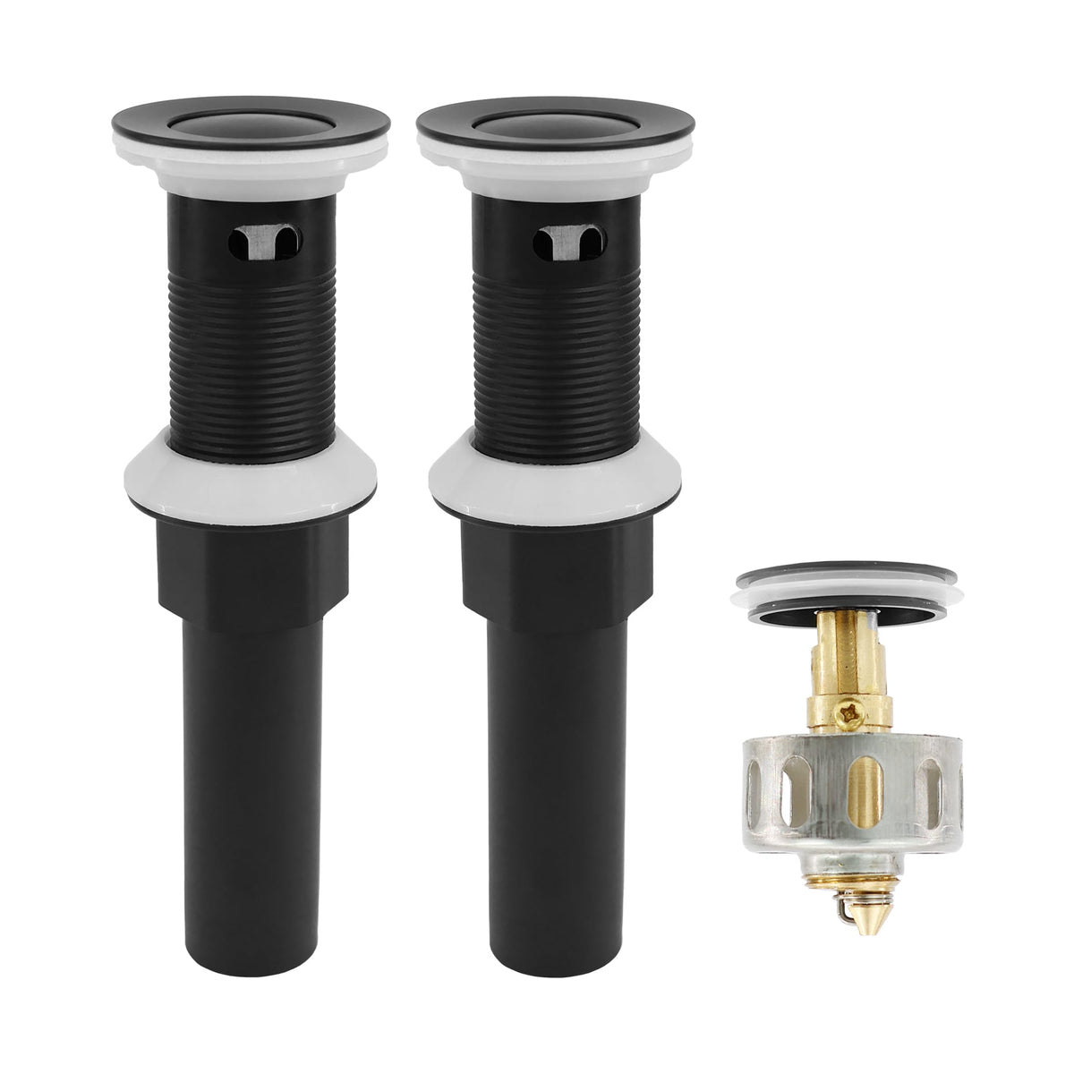 Bathroom Sink Drain,2 Pack Drain Stopper with Overflow,Pop Up Drain Assembly with Detachable Strainer Basket,Built-in Anti-Clogging, Stainless Steel Nut Mattle
