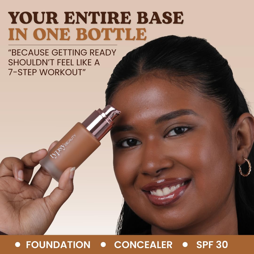 Typsy Beauty Foundcealer Flex 3-IN-1 Base with SPF 30, Moringa Oil & Niacinamide, Full coverage with Dual applicator Light Neutral 02 |40 g