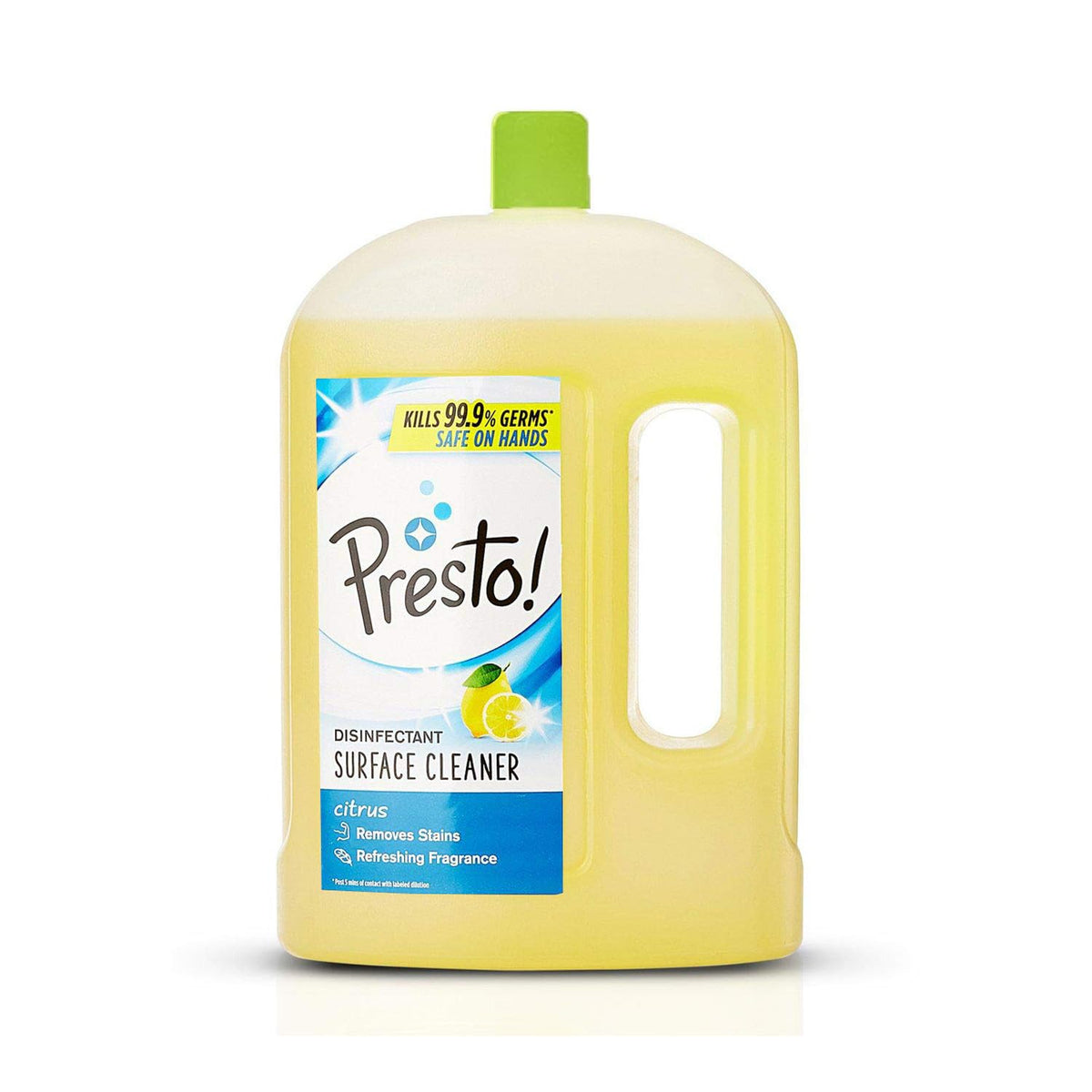 Amazon Brand - Presto! Disinfectant Surface & Floor Cleaner Liquid | Citrus | 2 Litre | 1 Can | Kills 99.9% Germs | Removes Stains | Safe on Hands Floor Cleaner