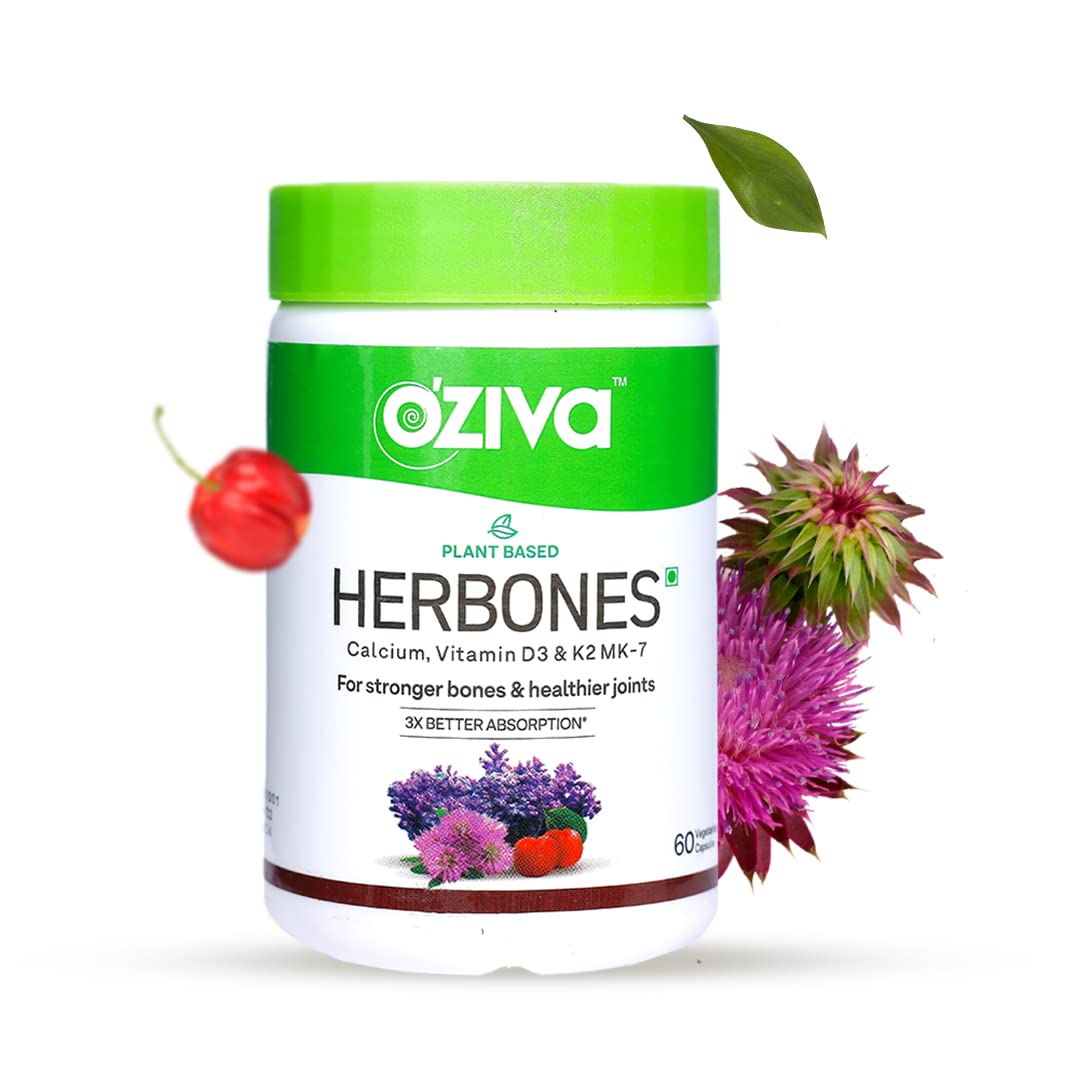 OZiva Plant Based HerBones|Healthy Bones Supplement for Better Bone Health & Bone Strength & Density|With Acerola Cherry & Ashoka for Healthy Bones for Women,Ce