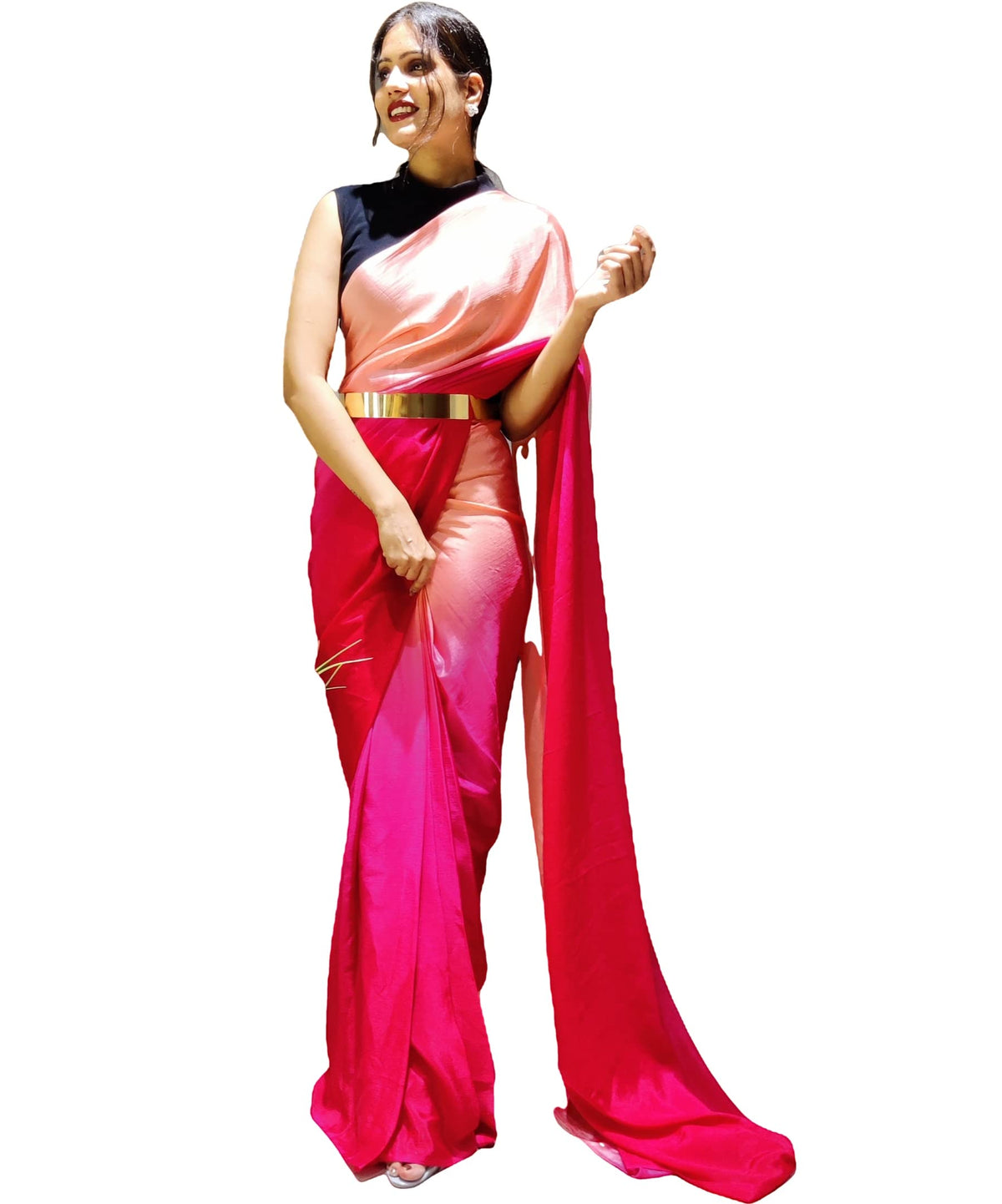 Sidhidata Women's Chiffon Georgette Ready To Wear saree With Unstitched Blouse Piece Rani