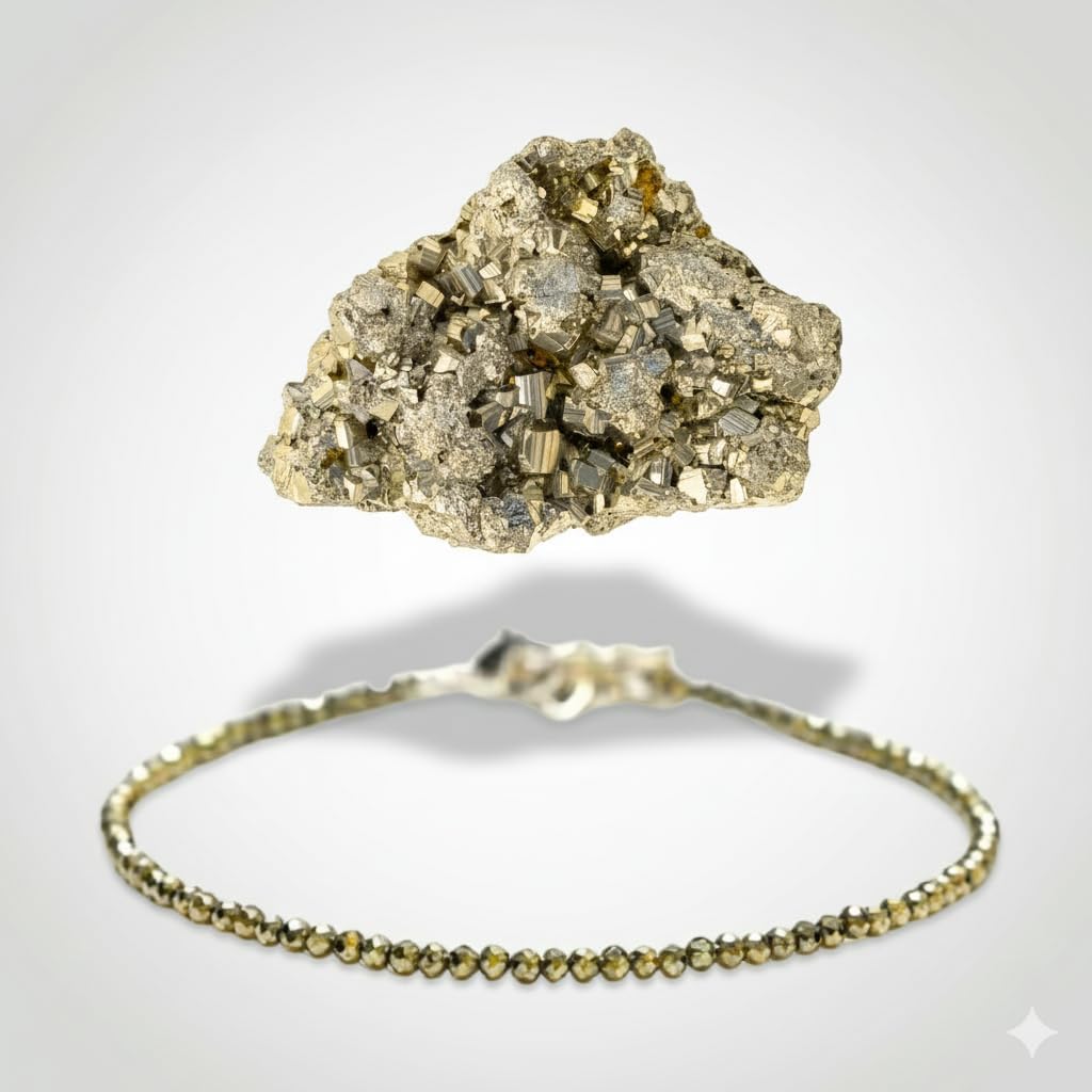 Pyrite Anklet for Women | Certified Natural Crystal Anklet | Adjustable Healing Crystal Jewellery | Wealth, Luck, Protection | Includes Free Raw Pyrite Stone (4