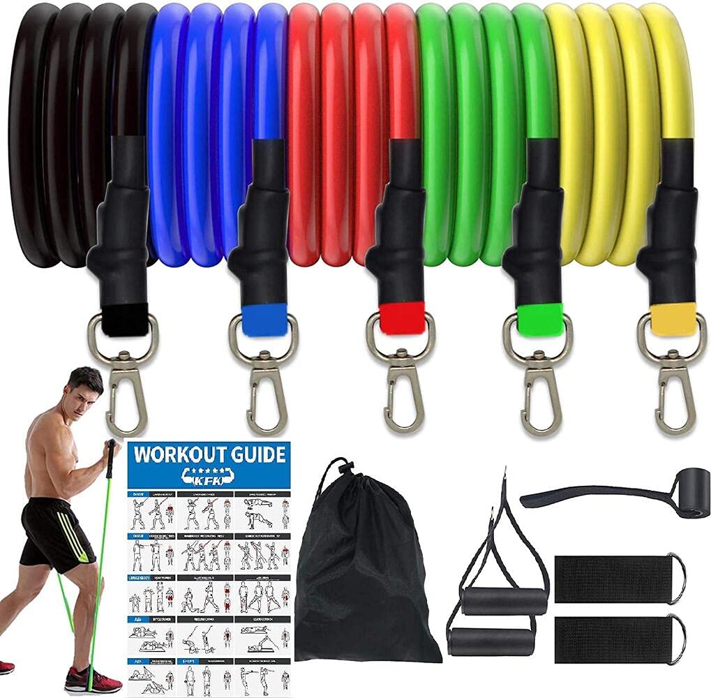 Resistance Band Set of 11, Exercise, Stretching and Workout Toning Tube Kit with Handles, Door Anchor, Ankle Strap| Resistant Band for Workout at Home Gym for M