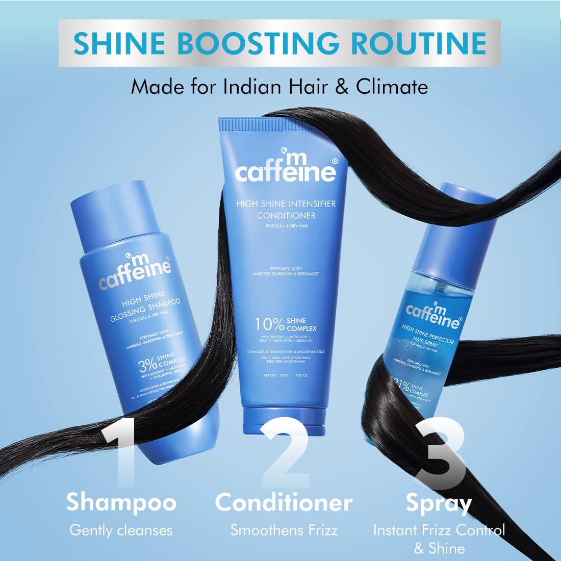 mCaffeine Glossy Hair Conditioner for Dry & Frizzy Hair| 10% Shine Complex with Glycolic Acid & Keratin| Smoothens Hair Fiber| 48 Hr Frizz Control| Fresh Floral
