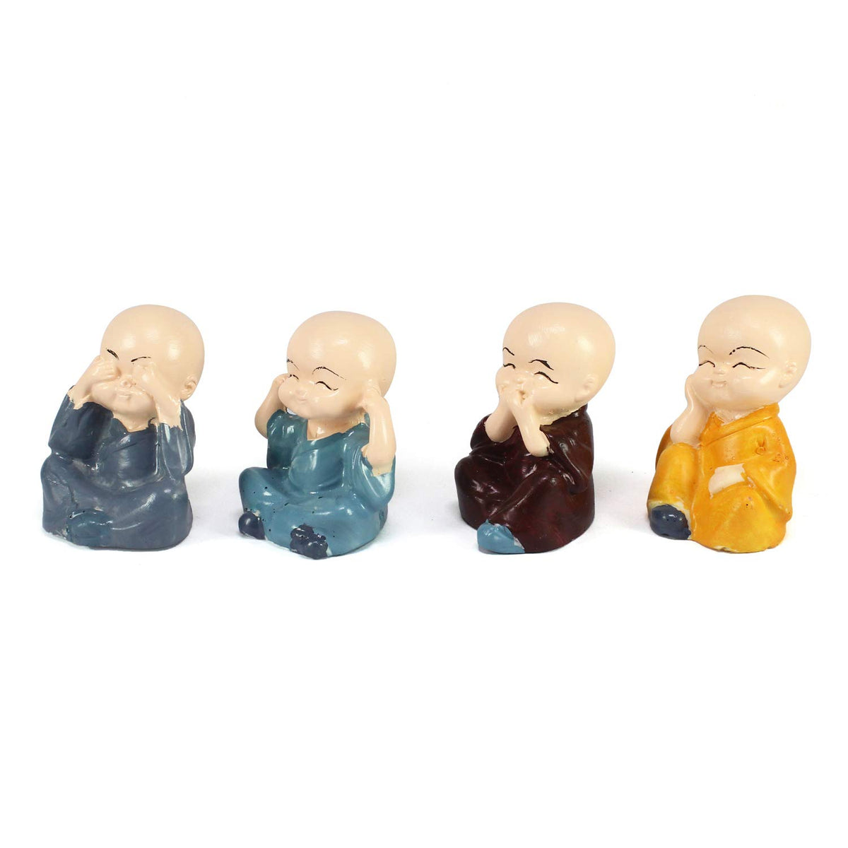 eCraftIndia Resin Set of 4 Little Monk Buddha Statue Think No Evil Speak No Evil Hear No Evil See No Evil Showpiece for Home Decor Living Room Office| Diwali Ho