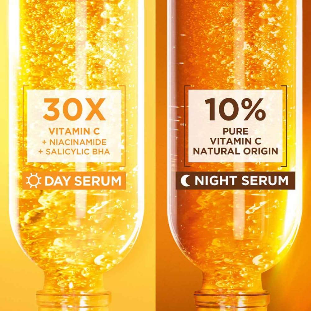 Garnier 30X Vitamin C Day + 10% Vitamin C Night Serum Combo - Wake Up to 73% Brighter Skin, Reduces Dark Spots & Promotes Even Skin Tone, Suitable for all Skin