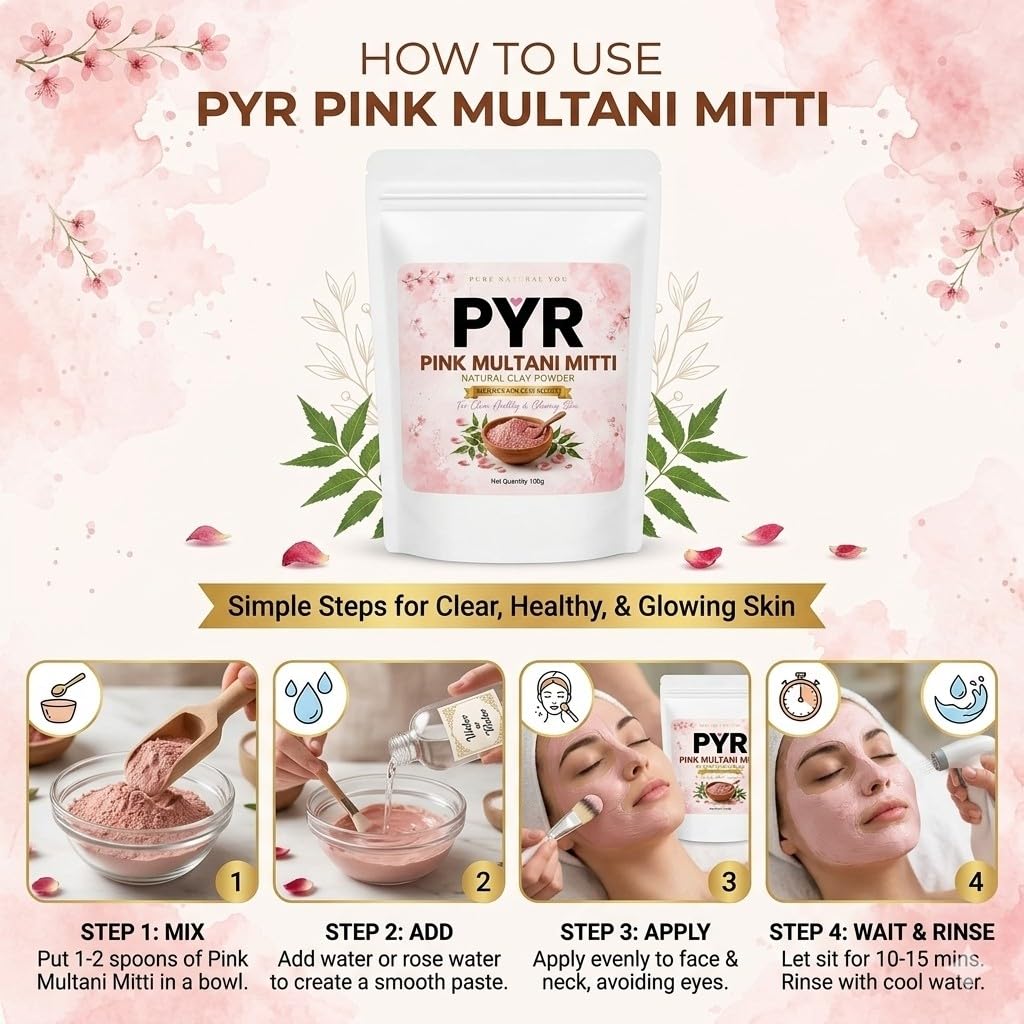 PYR- NATURAL PINK MULTANI MITTI POWDER FOR FACE, SKIN 100g