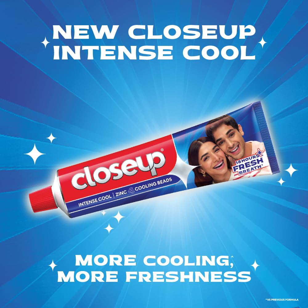 Closeup Intense Cool Blue Gel Toothpaste with Cooling Beads | Intense Cooling | 18 Hours of Fresh Breath, 600g (150g x 4)