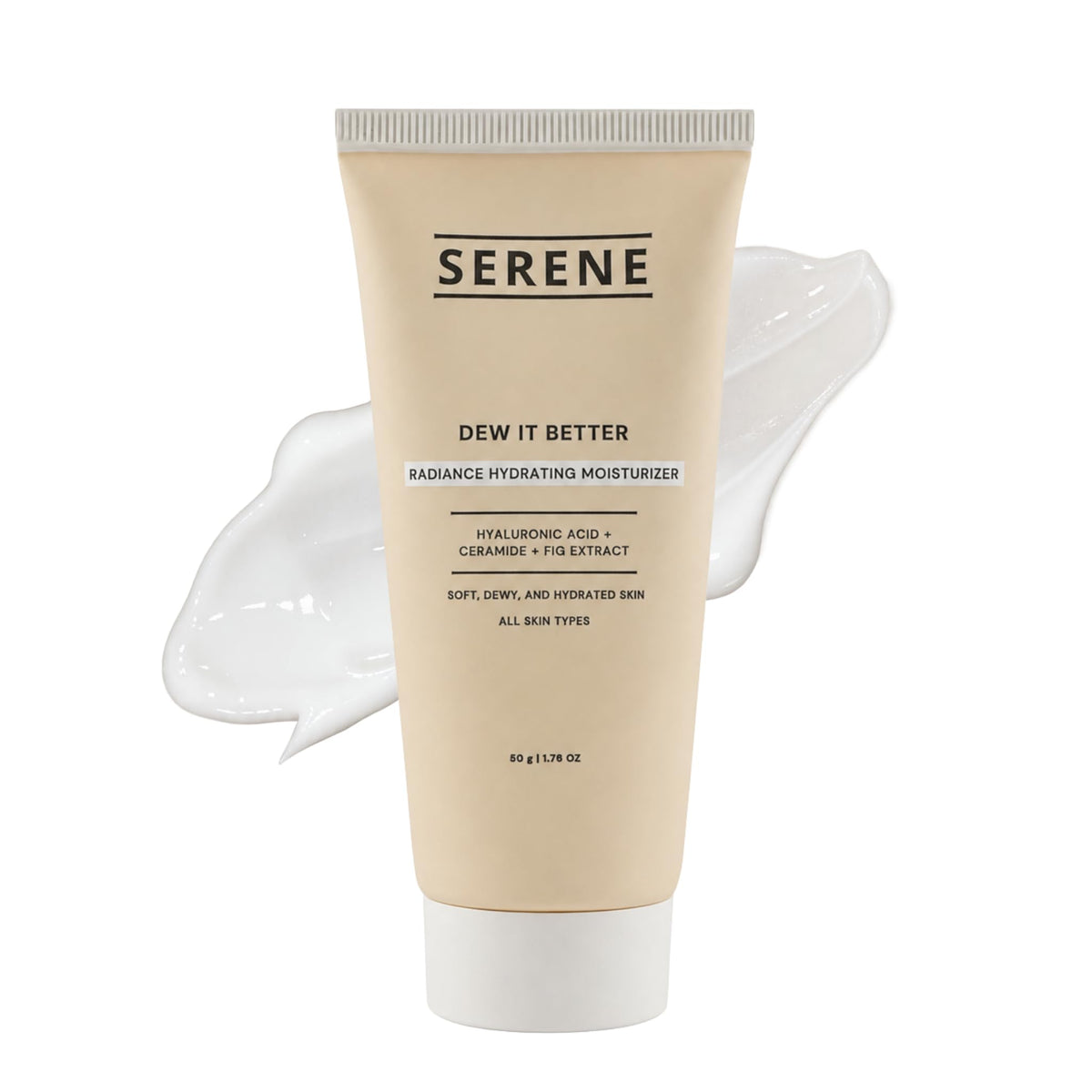 SERENE Radiance Hydrating Moisturizer with Hyaluronic Acid, Ceramide, Fig Extract, Niacinamide & Panthenol for Soft, Dewy & Hydrated Skin, All Skin Types, 50 g
