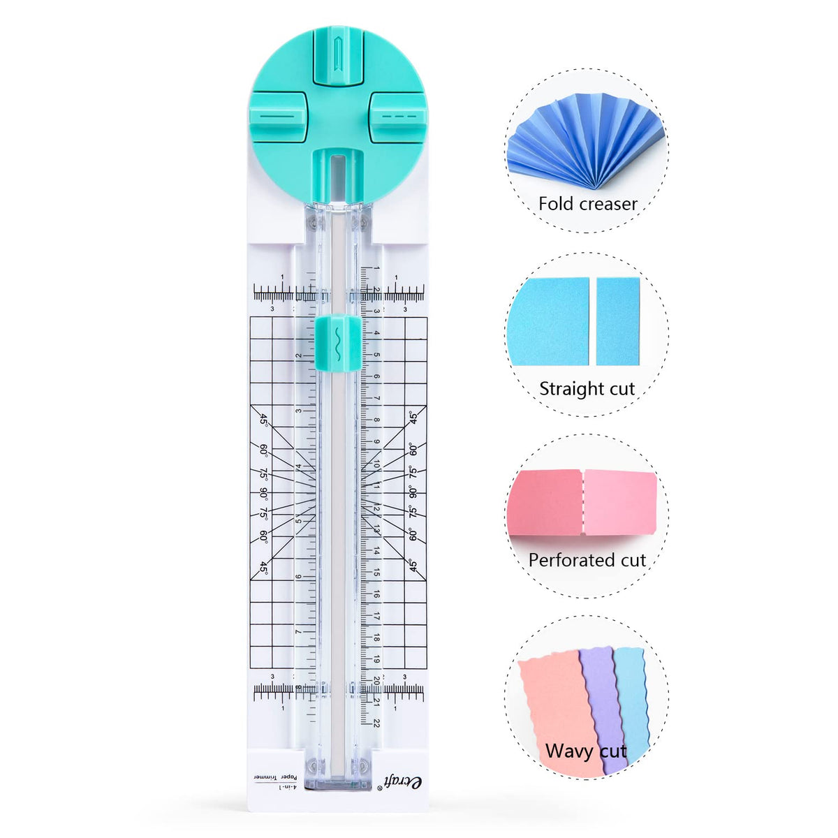 ecraft Paper Trimmer Craft Paper Cutter 4 Style Multi-Function Scrapbooking Tool with Dial Blades of Straight,Wave,Dotted,Perforated,Creasing for Cutting Paper,