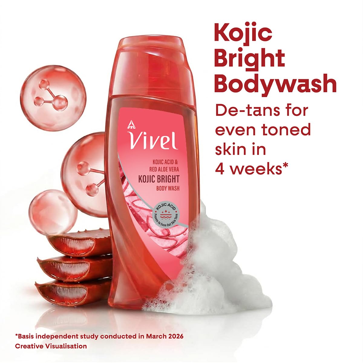Vivel Kojic Bright Body Wash 200ml|With Kojic Acid & Red Aloe Vera |De tan for Even Toned Skin | Dermatologist Recommended | No Paraben | For Men & Women Kojic