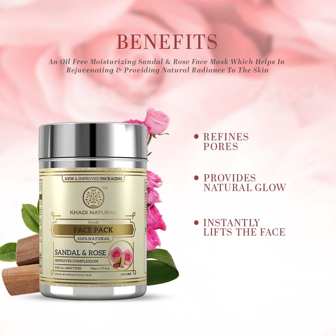 Khadi Natural Sandal and Rose Herbal Face Pack 50 g (Pack of 1)