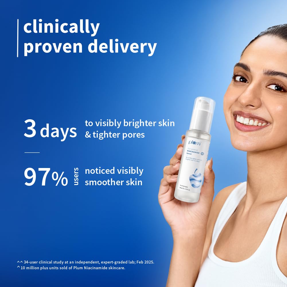 Plum 3% Niacinamide & Rice Water Face Toner | With Rice Ferment Extract | Alcohol-Free Toner | Tightens pores, Brightens Skin | Smoothens Skin | Fragrance-Free