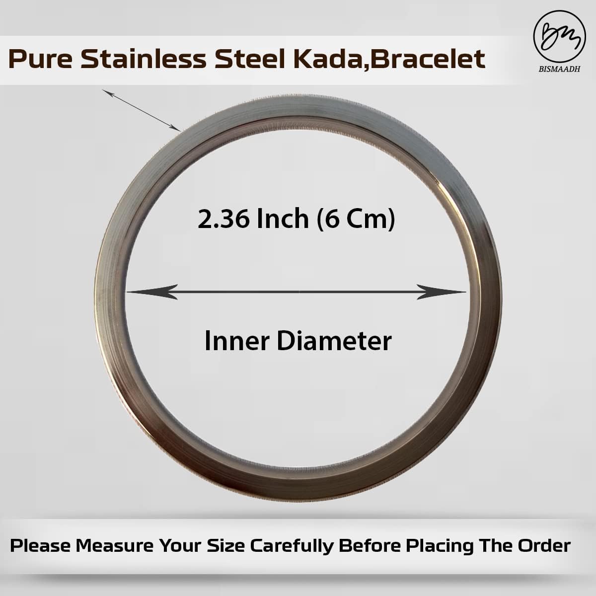 BISMAADH Sikh Religious Stainless Steel Kada Bracelet Steel Kara For Men and Women Silver Punjabi Kara 7MM Thickness SIlver 6.1 Centimetres