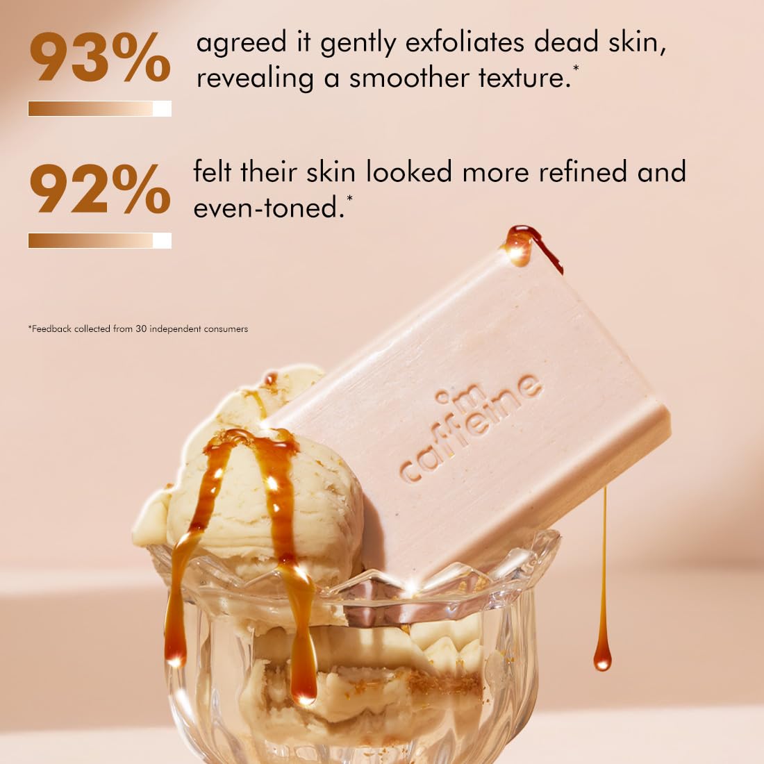 mCaffeine Exfoliating Tan Removal Soap - 1% Salicylic Acid & Lactic Acid - Pack of 3x100g | Coffee & Exfoliating Particles - Soft, Glowing Skin | Sweet Caramel