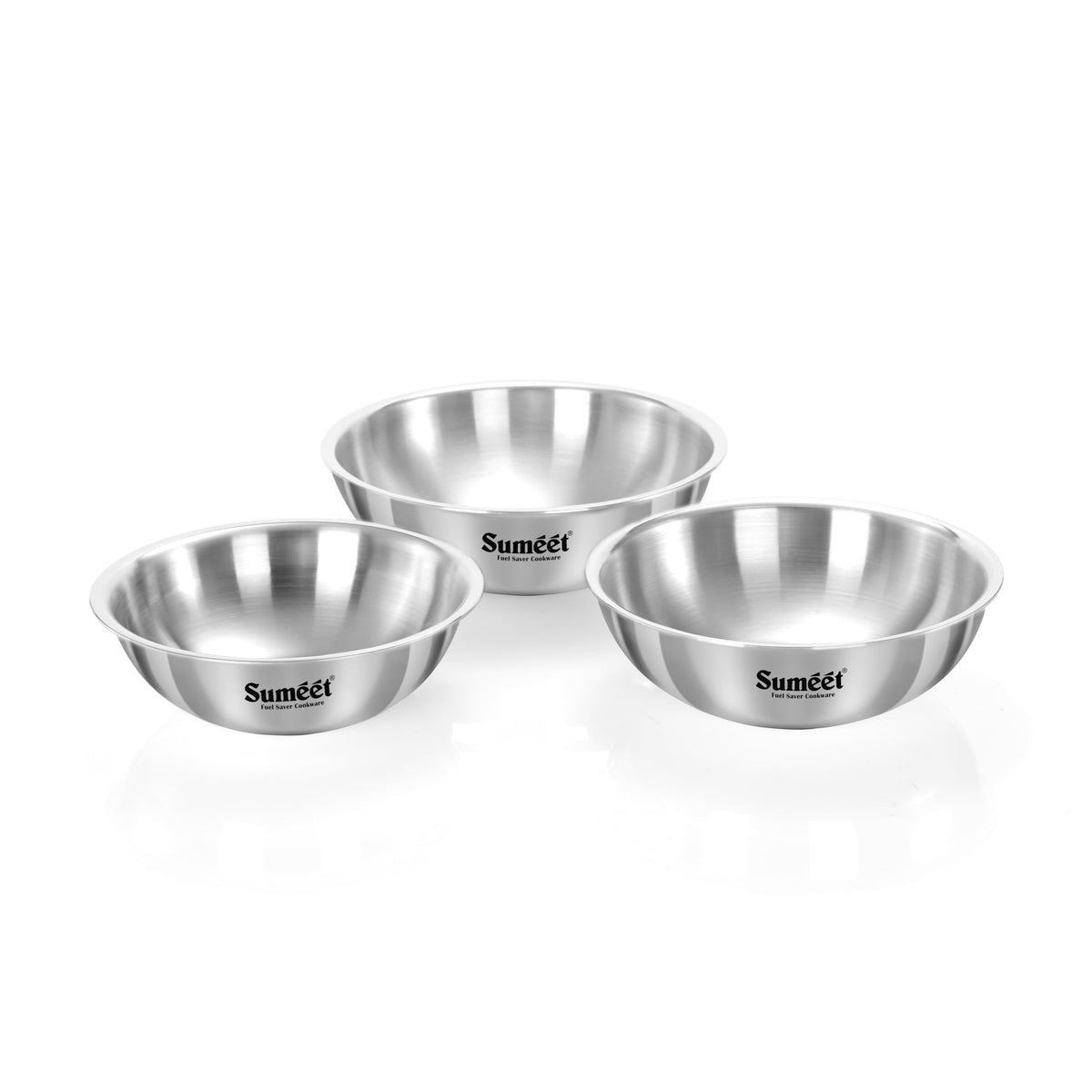 Sumeet Cook Smart TriPly Steel-Aluminium-Steel - 3 Layers Cookware Tasra Set of 3Pc 1.1Ltr, 1.75Ltr & 2.150Ltr / 2.5mm Thick/Deep Tasra/Kadhai for Induction Fri