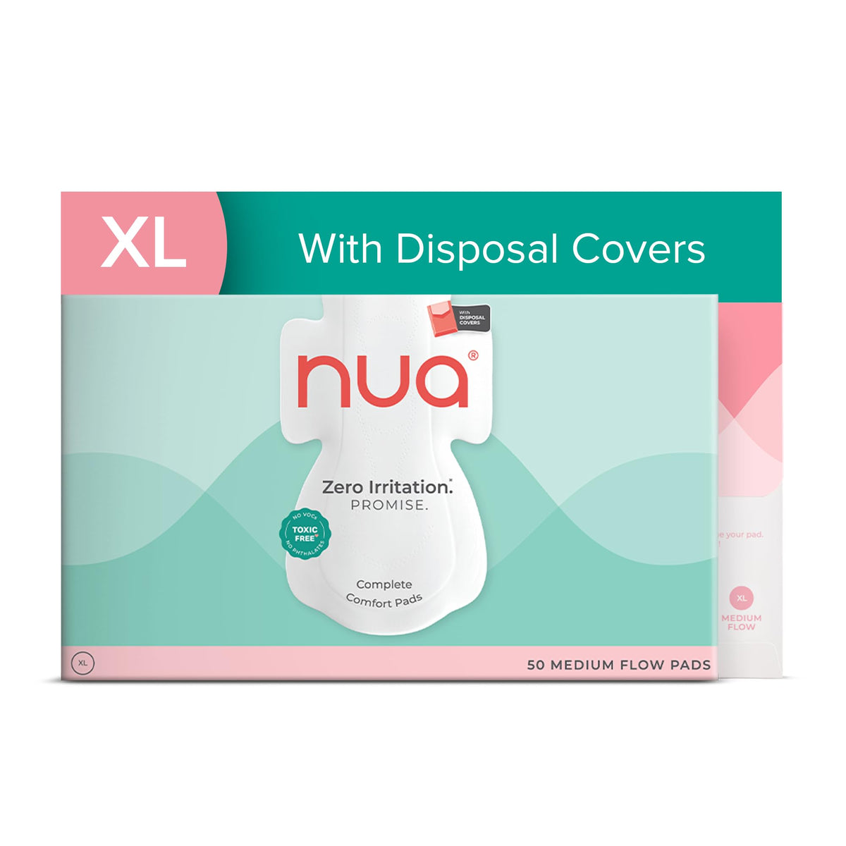 Nua Complete Comfort Sanitary Pads - Designed for Sensitive Skin | Pack of 50 pads for Medium flow, with Disposal covers | Zero Irritation | Comfortable All-Day