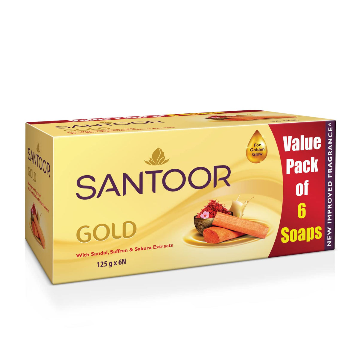 Santoor Gold Bathing Bar Soap with Kashmiri Saffron, Sandal & Sakura Extracts for Soft & Younger-Looking Skin| Gentle & Rich Lathering Formula with Refreshing F