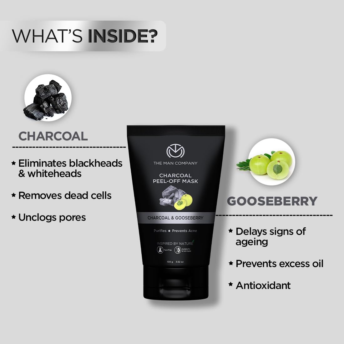 The Man Company Activated Charcoal Peel Off Face Mask for Man | Deep Cleansing | Blackhead/Whitehead & Dead Skin Removal | Paraben & Sulphate Free - 100gm