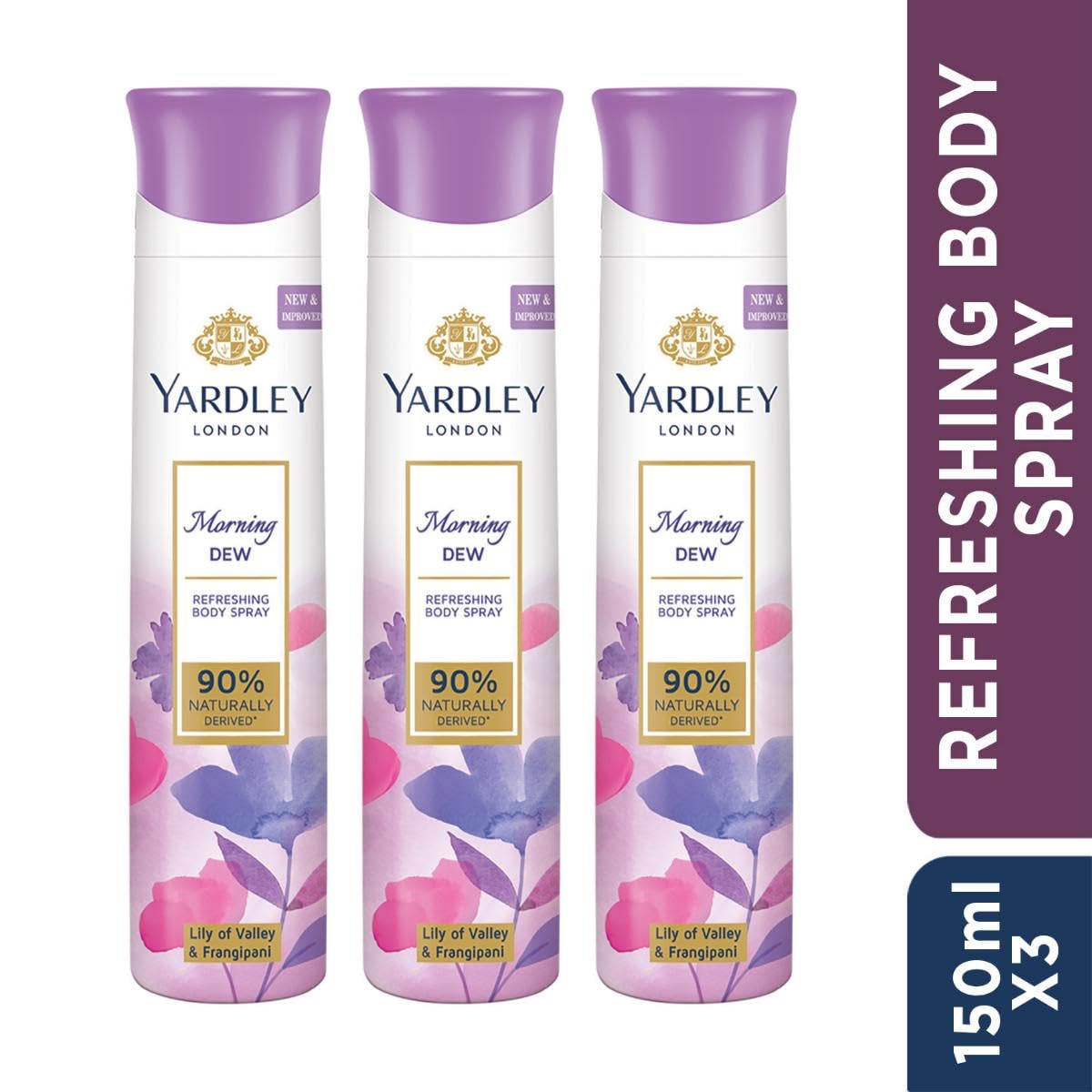 Yardley London Morning Dew Refreshing Body Spray Mega Pack| Lily of Valley & Frangipani Fragrance| Deodorant Body Spray For Daily Use| Deodorant For Women| 90%