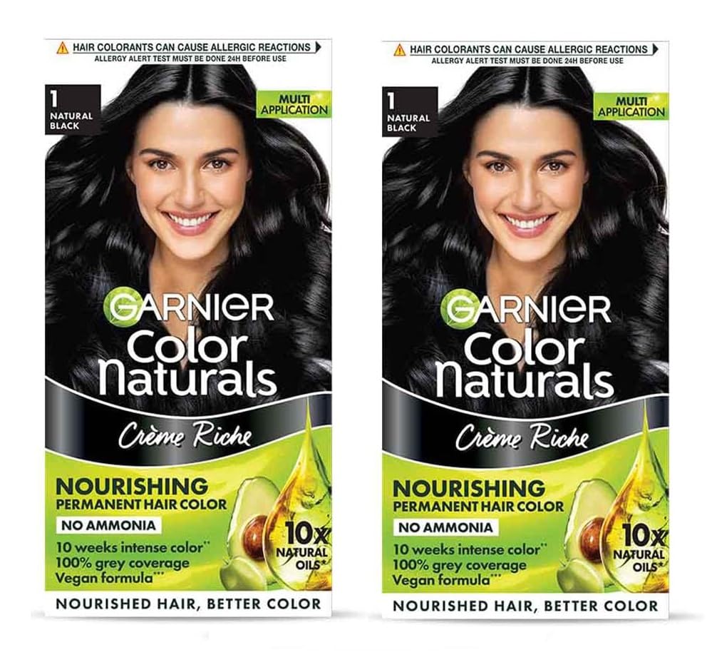 Garnier Color Naturals Crème hair color, Shade 1 Natural Black, 70ml + 60g (PACK OF 2) 260g