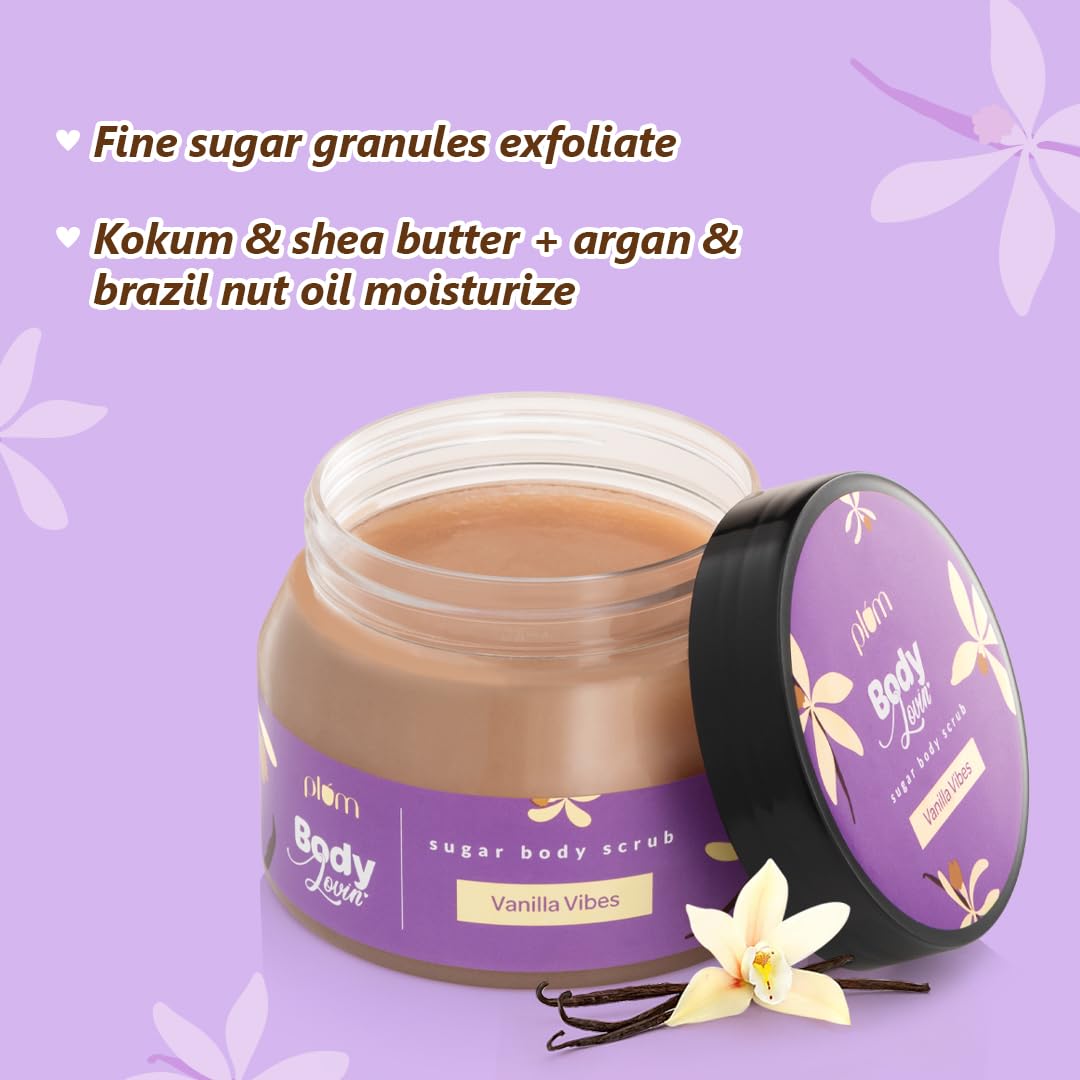 Plum BodyLovin' Vanilla Vibes Sugar Body Scrub | The Ideal Winter Body Scrub | Brazil Nut Oil | Skin Brightening | Deep Moisturization | 100% Vegan Vanila Vibes