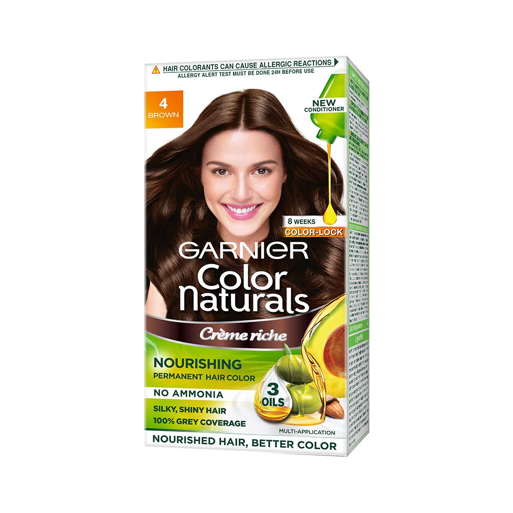 Garnier Color Naturals Crème Hair Color, Shade 3 Darkest Brown, 70ml + 60g and Color Naturals Crème Hair Color, Shade 4 Brown, 70ml + 60g Brown 2 Count (Pack of
