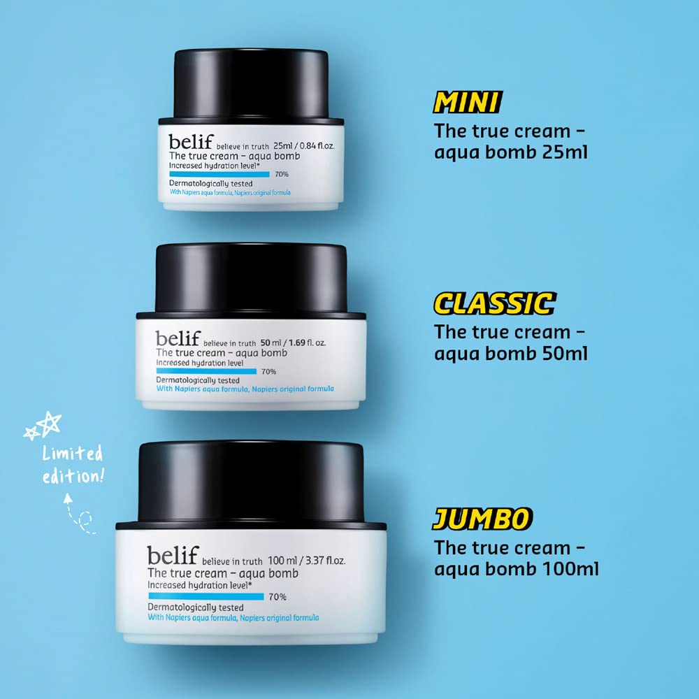 belif The True Cream Aqua Bomb | 48 hours long lasting Hydration | Ultra-Lightweight Gel-Cream Face Moisturizer | Hydrating Korean Skincare for Normal, Combinat