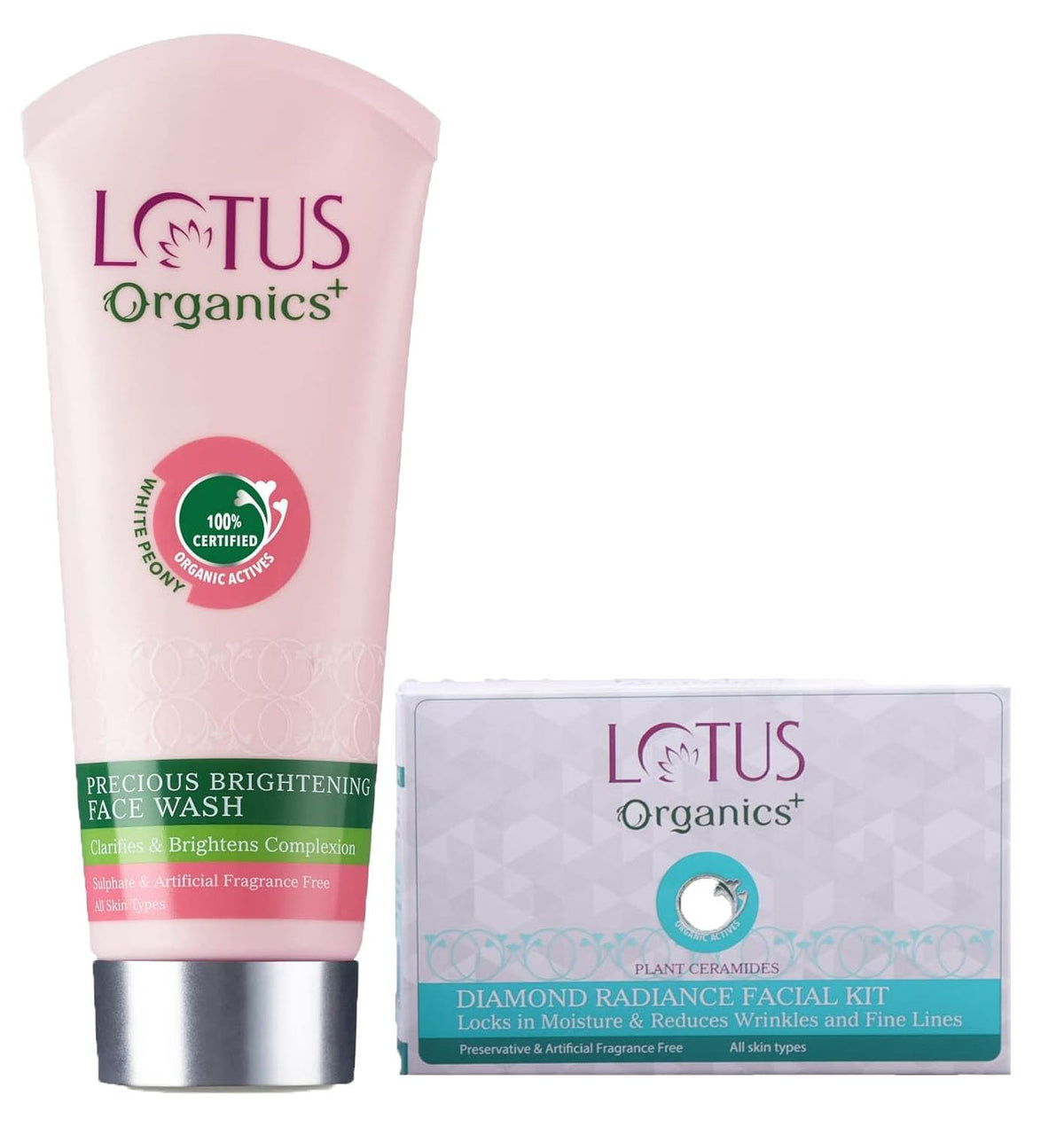Lotus Organics+ Precious Brightening Face Wash 50 g+ Diamond Single Facial Kit_54g
