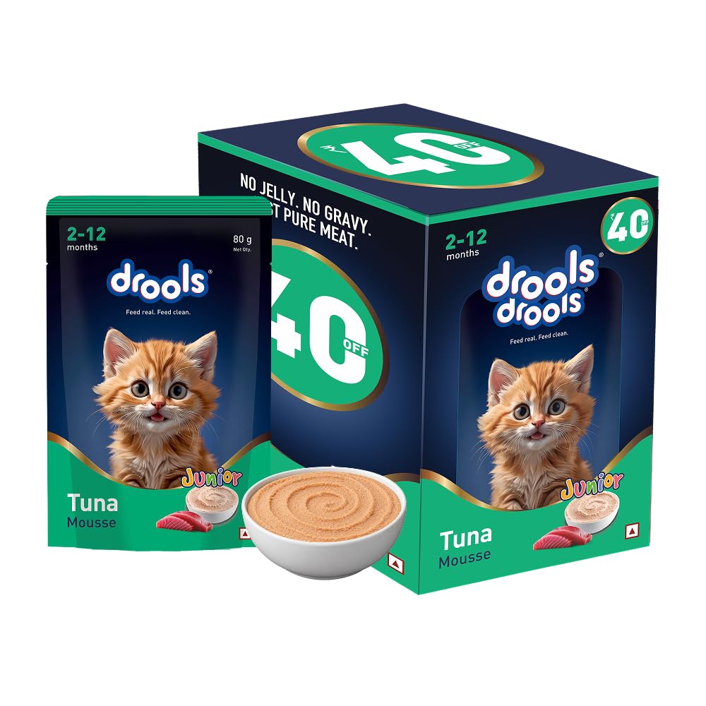 Drools Kitten Wet Mousse 80g Pack of 5, 400g | Tuna Flavour | Rich in Protein | Promotes Hydration & Easy to Digest | No Artificial Flavours | Packed with Essen