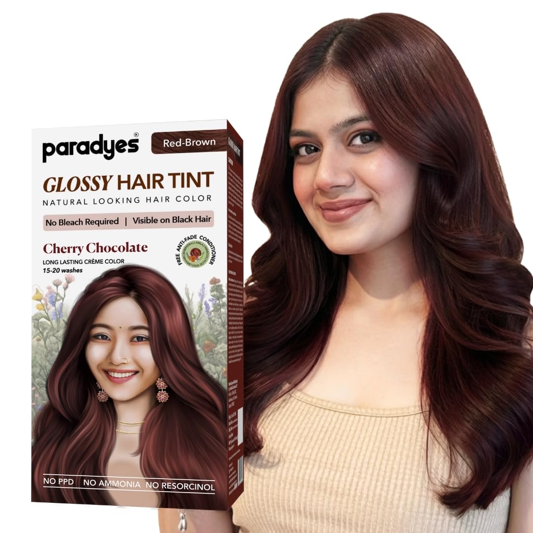 Paradyes Cherry Chocolate No Bleach Hair Tint | Glossy Hair Color | Visible on Virgin Black Hair | Natural-Looking, Glossy Finish | PPD-Free