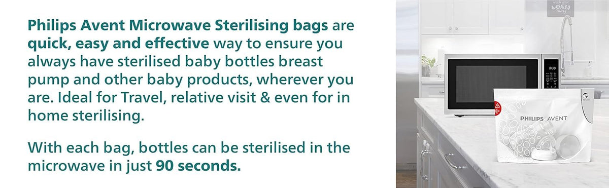 Avent Philips Microwave Sterilizing Bag | Kills 99.9% Germs | Sterilizes Bottles, Breast Pump and Baby Products in 90 Sec | 100 Sterilization Cycle in One Pack