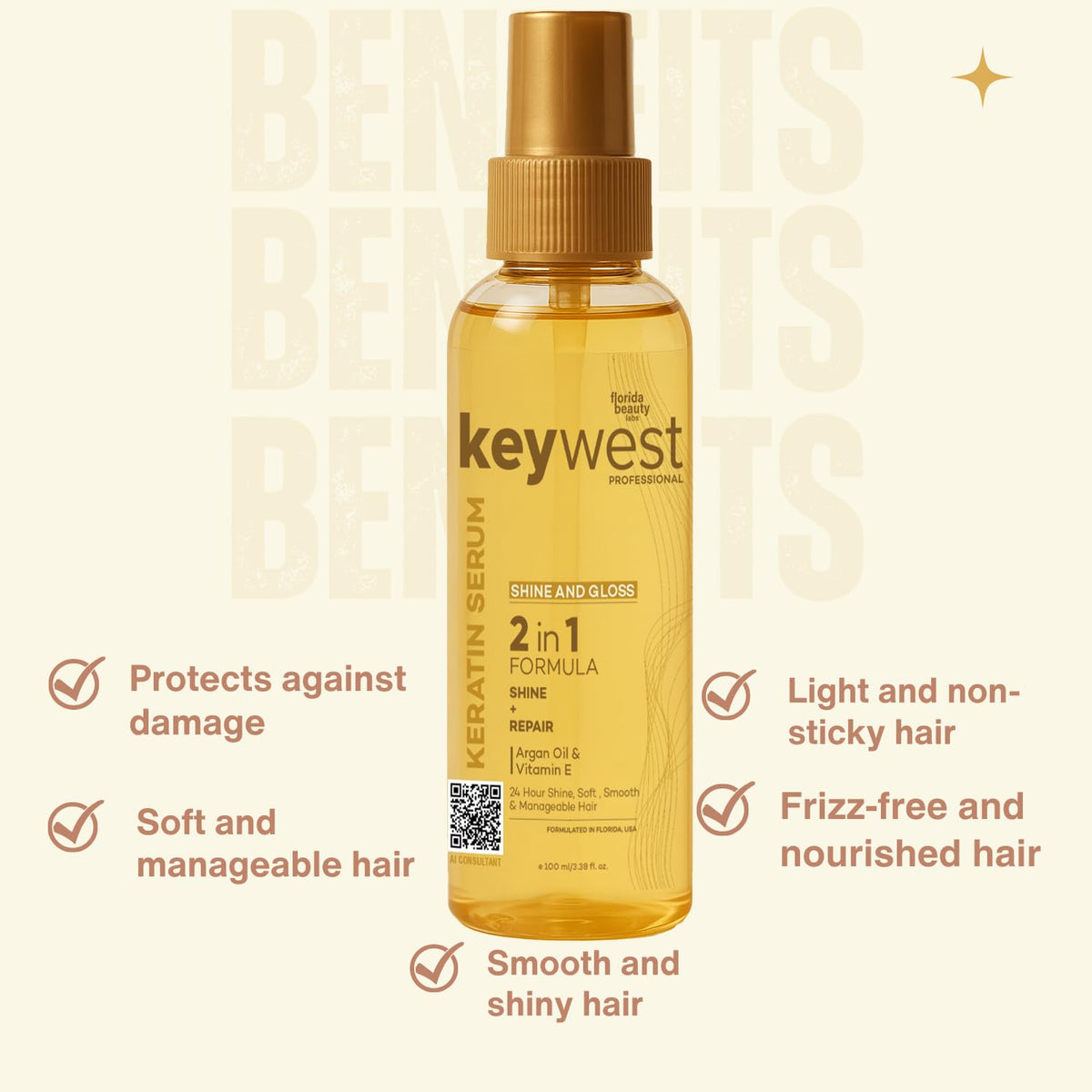 Keywest Professional Shine & Gloss Hair Serum for Women Men Dry Frizzy Hair, 100ml | 2in1 Formula Shine + Repair | Enriched with Argan Oil, Walnut Oil & Vitamin