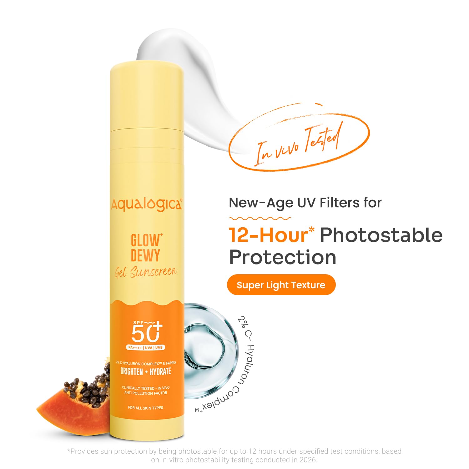 Aqualogica Glow+ Dewy Gel Sunscreen - 50 g | SPF 50+ PA++++ | In-Vivo Tested | New-age Filters | 12-Hour* Sun Protection | Tan Protection