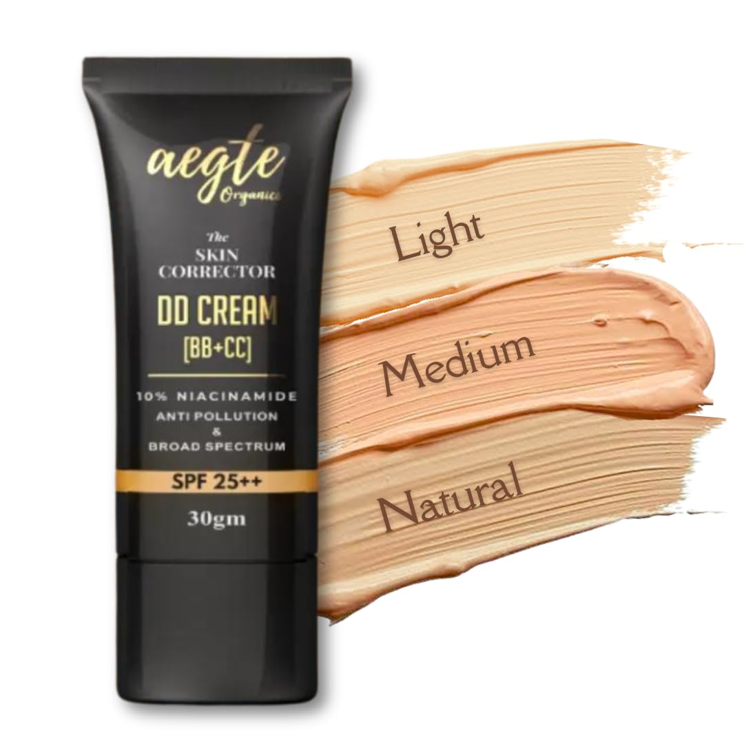 Aegte Organics Skin Corrector DD Cream (BB+CC) Broad Spectrum SPF 25++ Long Lasting Coverage Lightweight & Hydrating (Natural) 30 g (Pack of 1) Natural