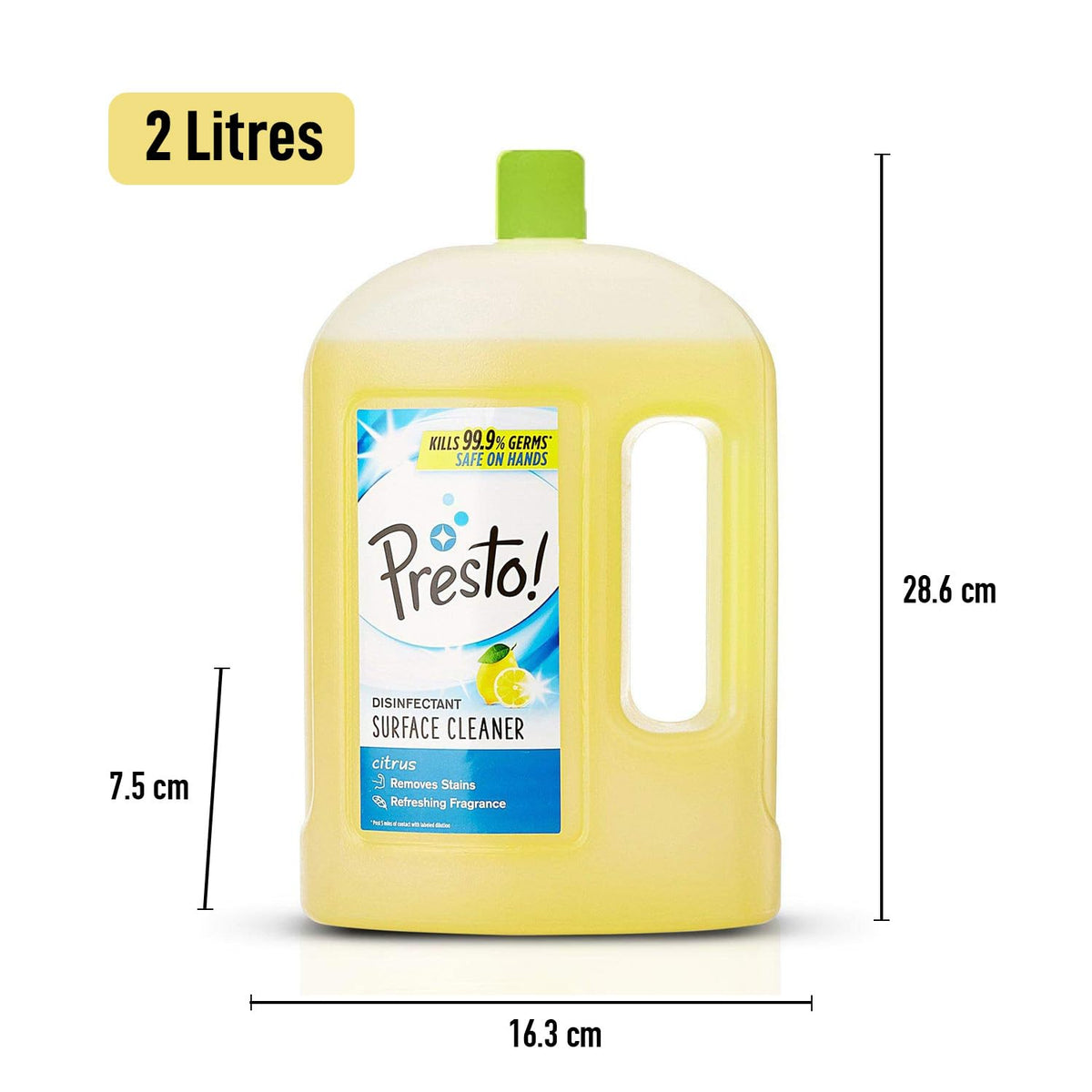 Amazon Brand - Presto! Disinfectant Surface & Floor Cleaner Liquid | Citrus | 2 Litre | 1 Can | Kills 99.9% Germs | Removes Stains | Safe on Hands Floor Cleaner